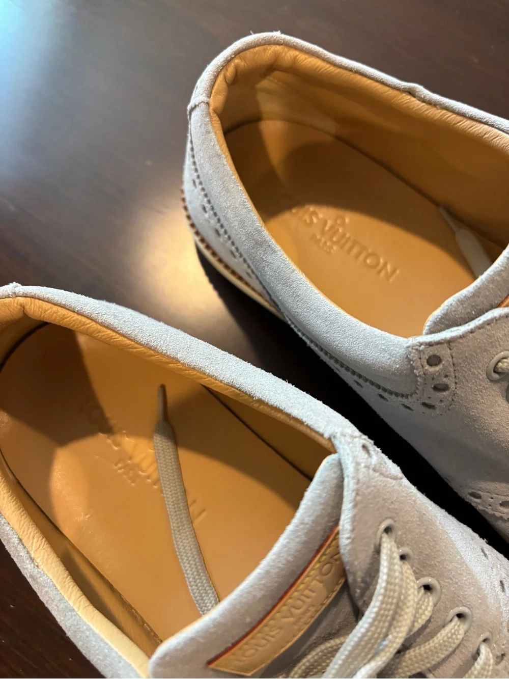 Louis Vuitton Light Gray Suede Wingtip Derby Shoes